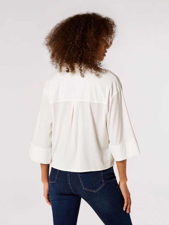 Cropped Wide Sleeve Shirt, White, large