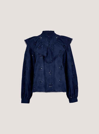 Embroidered Cotton Ruffle Blouse