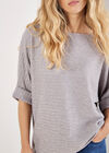 Textured Cable Knit Batwing Oversized Top, Grey, large
