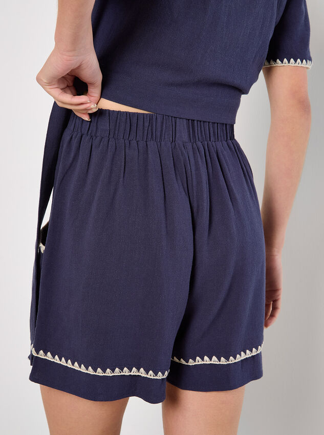 Stitch Detail Linen Blend Shorts, Navy, large