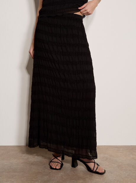 Ruched Chiffon Maxi Skirt