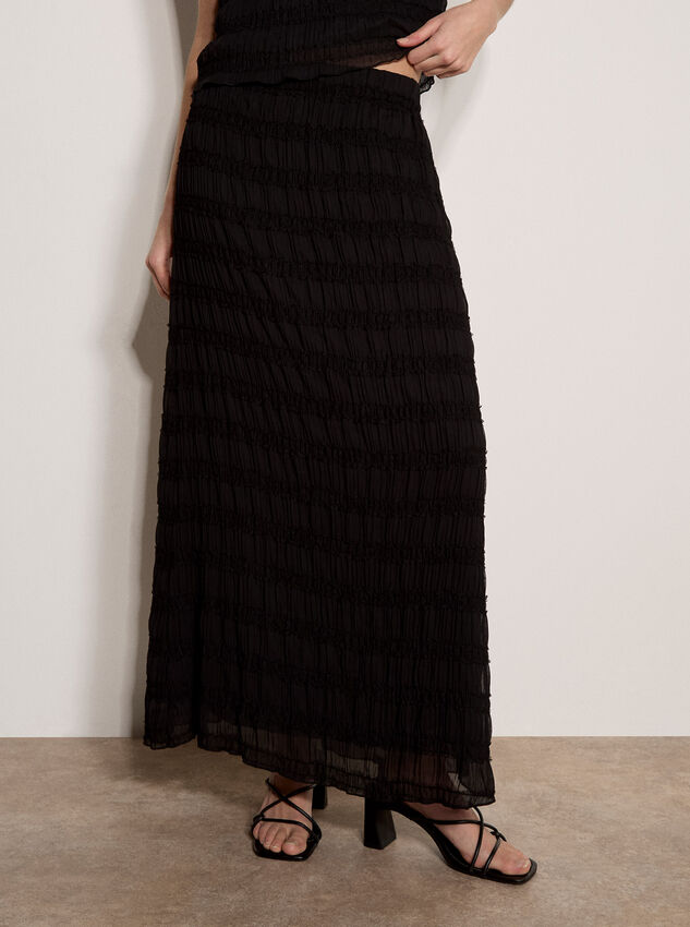 Ruched Chiffon Maxi Skirt, Black, large