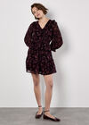 Ditsy Floral Chiffon Ruffle Dress, Burgundy, large
