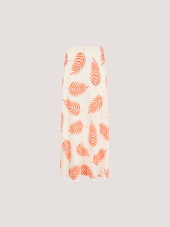 Tropical Leaf Bias Maxi Skirt, Cream, large
