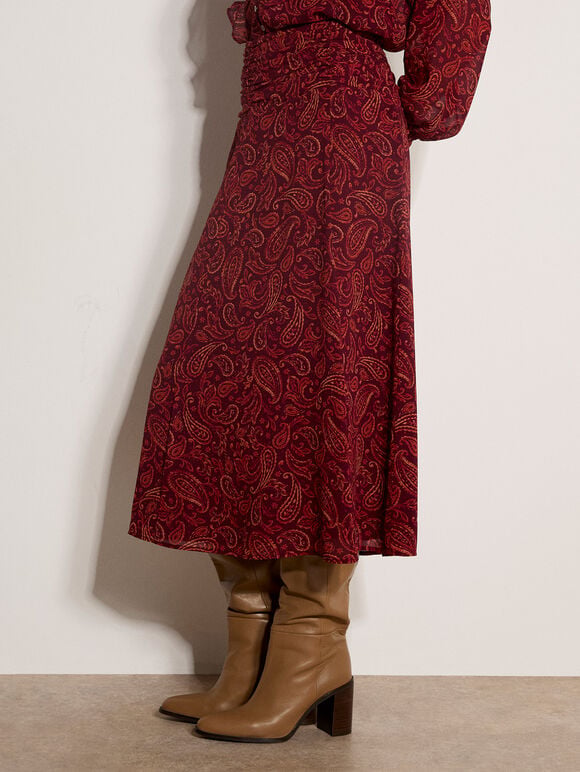 Chiffon Paisley A-Line Midaxi Skirt, Burgundy, large
