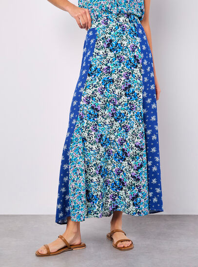 Floral Patchwork Print Midi Skirt