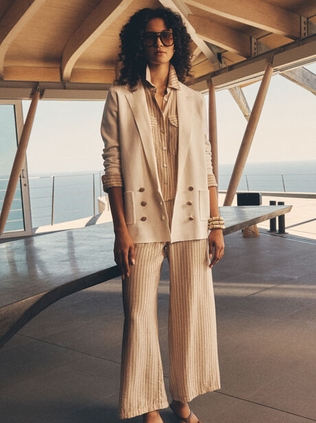 Pinstripe Wide-Leg Trousers