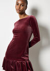 Velvet Bodycon Bubble Hem Mini Dress, Burgundy, large