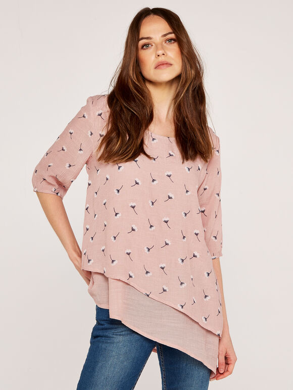 Floral Layered Asymmetric Top, Pink, large