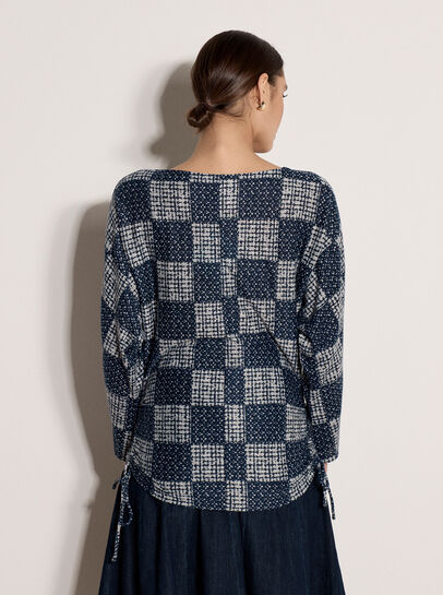 Textured Check Ruched Batwing Top