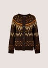 Fair Isle Chunky Knit Cardigan, Brown, large