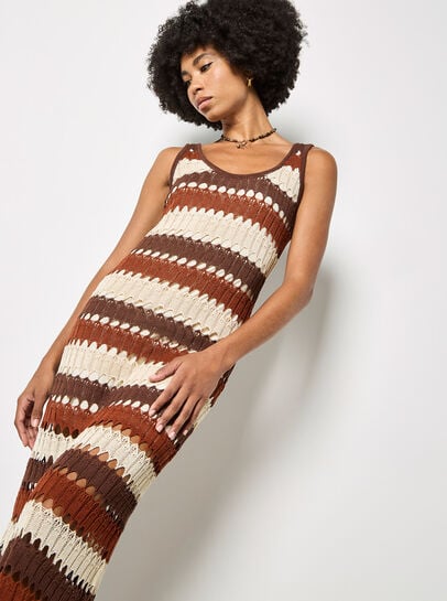 Crochet Stripe Midaxi Dress