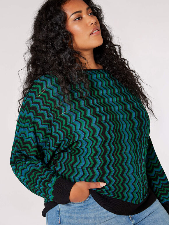 Curve Chevron-Strickpullover, Blaugrün, groß