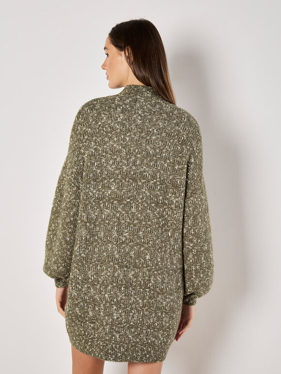 Flecked Knit Jumper Mini Dress, Khaki, large