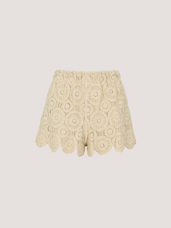 Crochet Circle Cotton Mini Shorts, Stone, large
