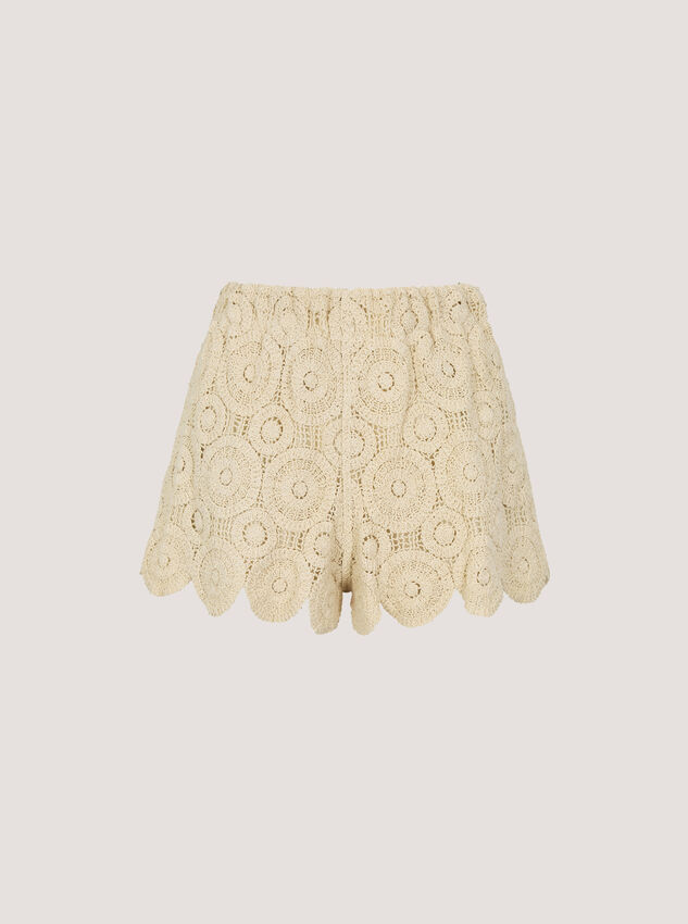 Crochet Circle Cotton Mini Shorts, Stone, large