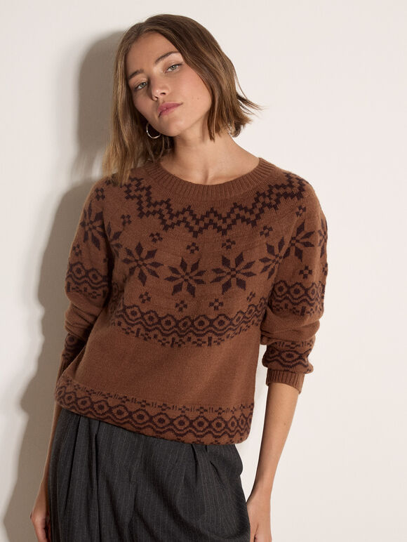 Fair Isle Soft Knit Jumper, Rust, large