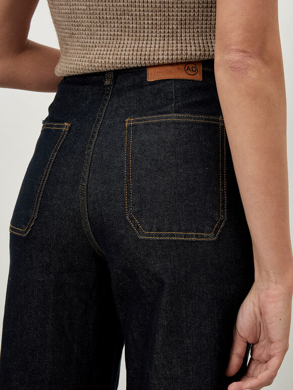 Aiko Dark Wash Barrel Jeans, Blue, large