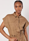 Utility Shirt Mini Dress, Brown, large