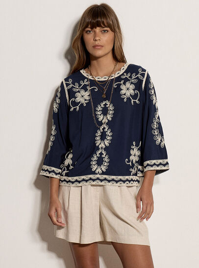 Embroidered Bell Sleeve Top