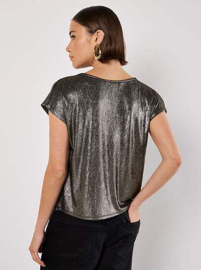 Metallic Foil Cowl Neck Top