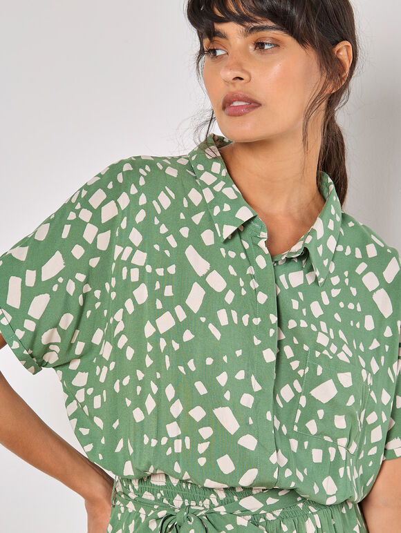 Scattered Squares Shirt Midi Dress, Green, large
