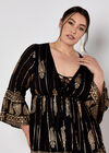 Paisley Shimmer Mini Dress, Black, large