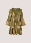 Paisley Shimmer Mini Dress, Khaki, large