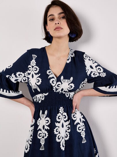 Floral Baroque Smocked Mini Dress