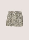 Leopard Print Cotton Denim Mini Skirt, Grey, large