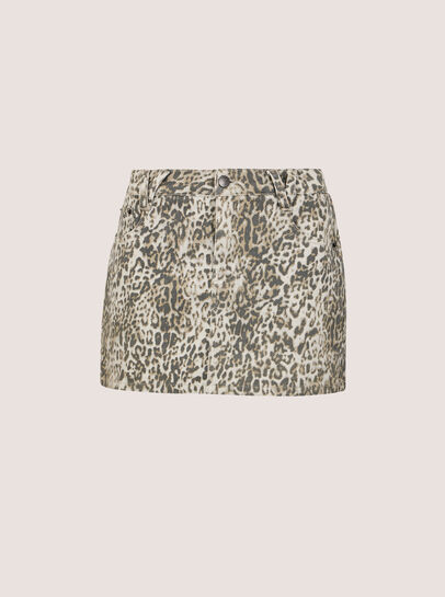 Leopard Print Cotton Denim Mini Skirt