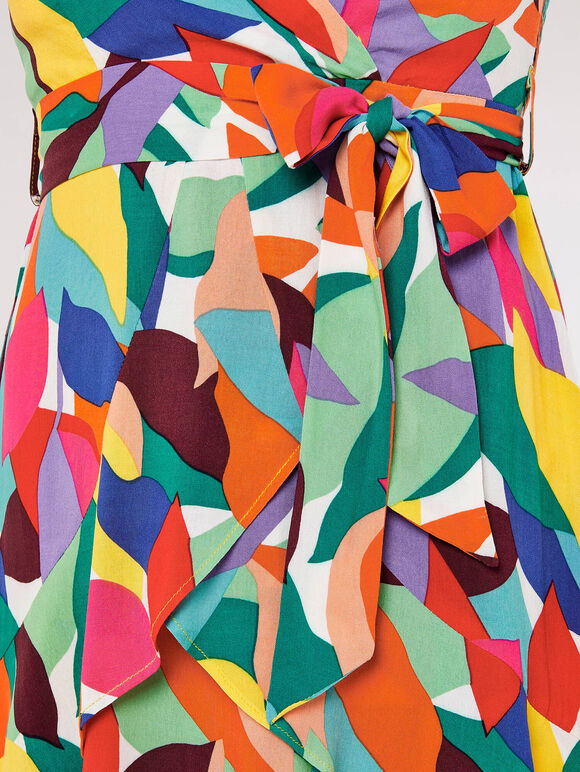 Colour Block Leaf Mini Dress, Red, large