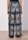 Scarf Print Flare Trousers, Navy, large