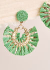 Raffia Gold Fan Earrings, Green, large