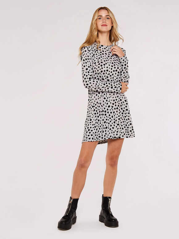 Textured  Flare Shoulder Dress, Grey, large
