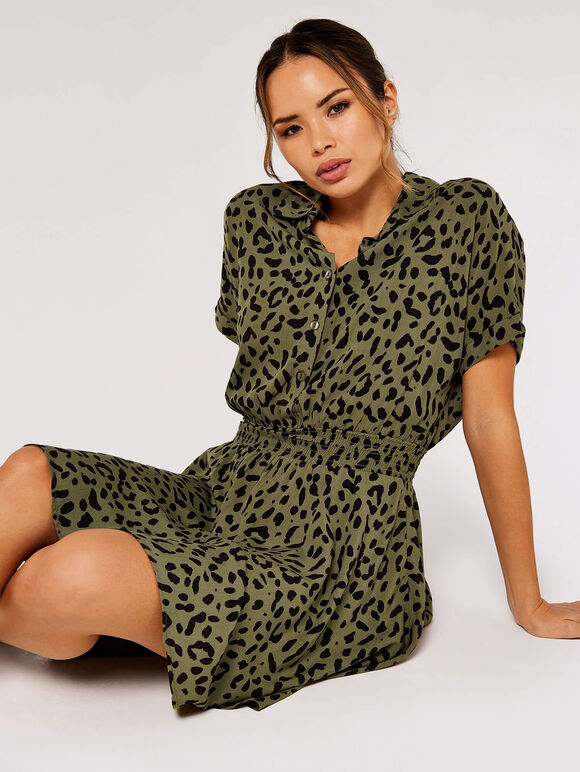 Cheetah Print Mini Dress, Khaki, large