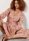 Abstract Animal Print Textured Midi Dress, Orange, large