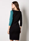 Colour Block Panel Knitted Mini Dress, Teal, large