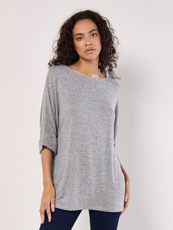 Soft Touch Batwing Top, Silver, large