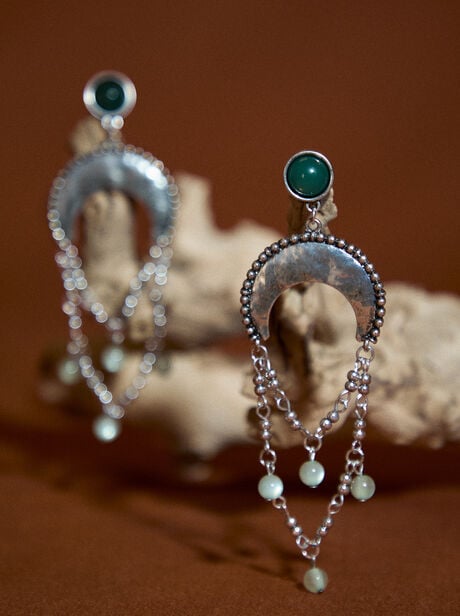 Silver Tone Moon Drop Earrings