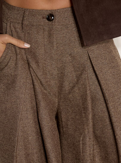 Herringbone Tweed Wide-Leg Trousers