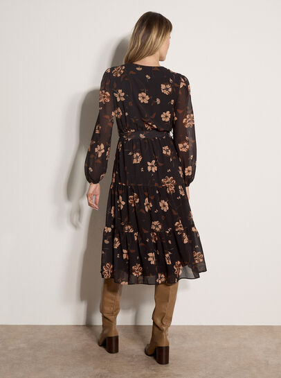 Chiffon Floral Tiered Midi Dress
