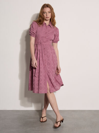 Cotton Broderie Shirt Midi Dress