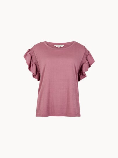 Ruffle Sleeve Textured T-Shirt