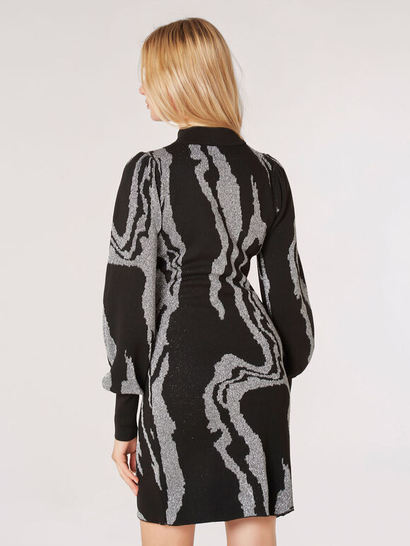 Metallic Swirl Jumper Mini Dress, Black, large