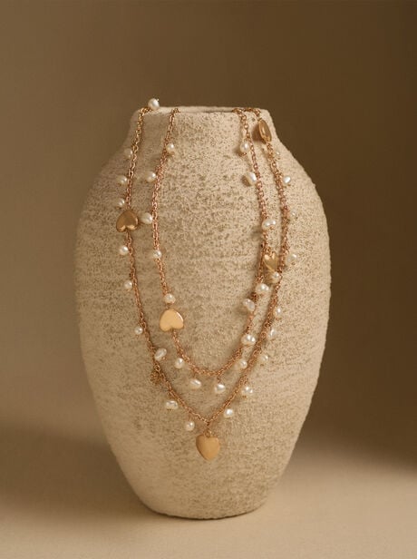 Pearl Charm and Heart Multi-Layered Necklace