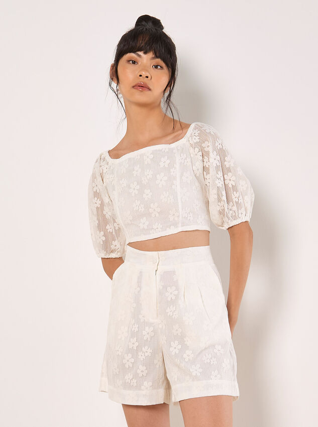 Daisy Mesh Shorts, Cream, large