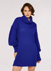 Cowl Neck Jumper Dress, Blue, large