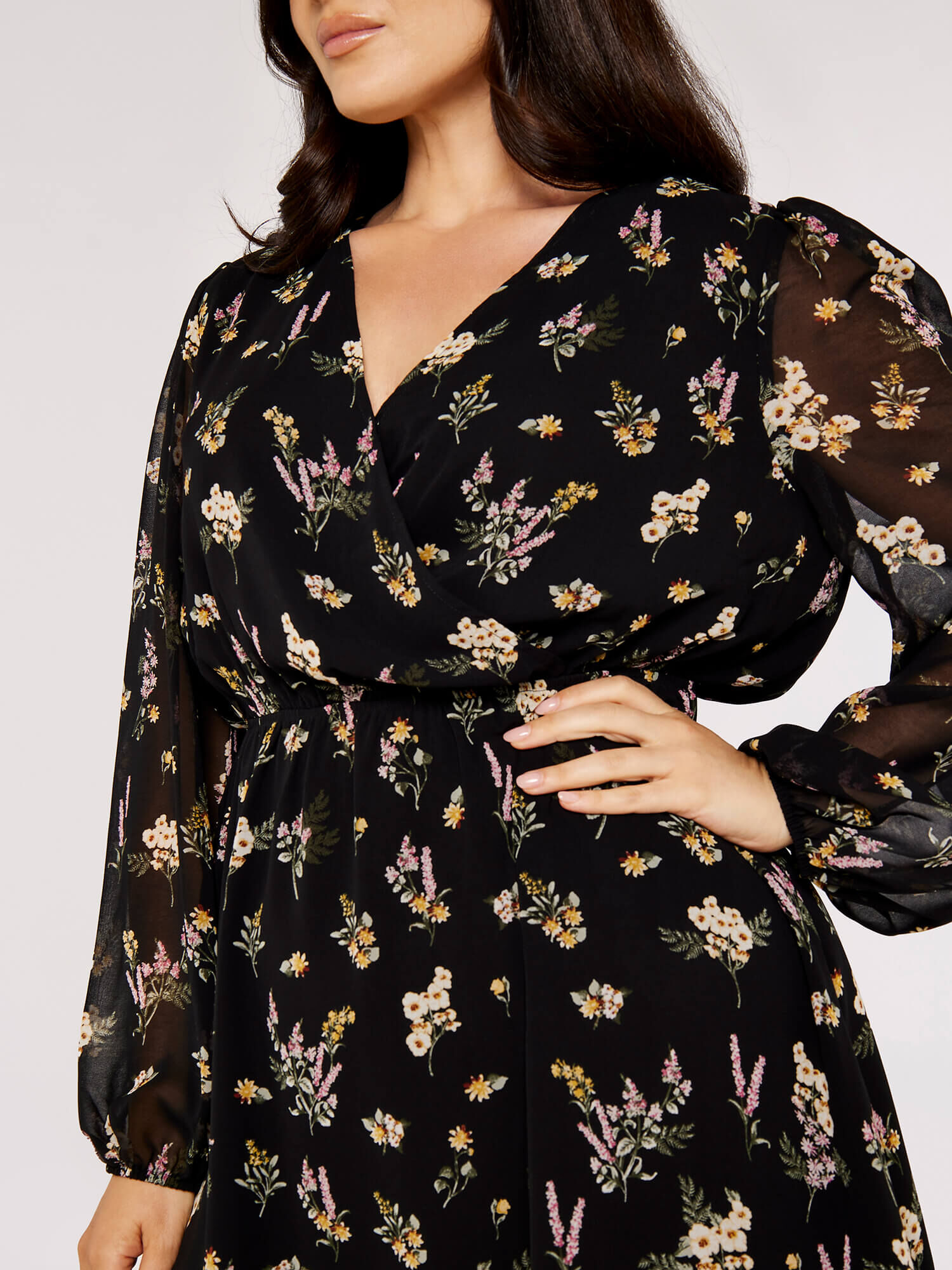 Apricot black floral dress online