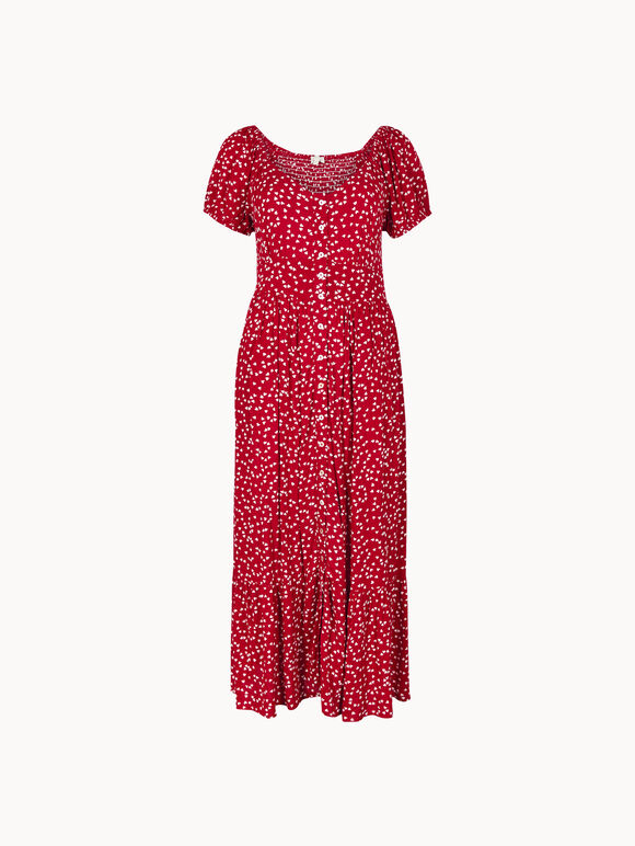 Mini Heart Print Midi Dress, Red, large